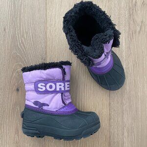 Sorel Boots Kids 12 Snow Commander Gumdrop Purple Violet Waterproof Faux Fur